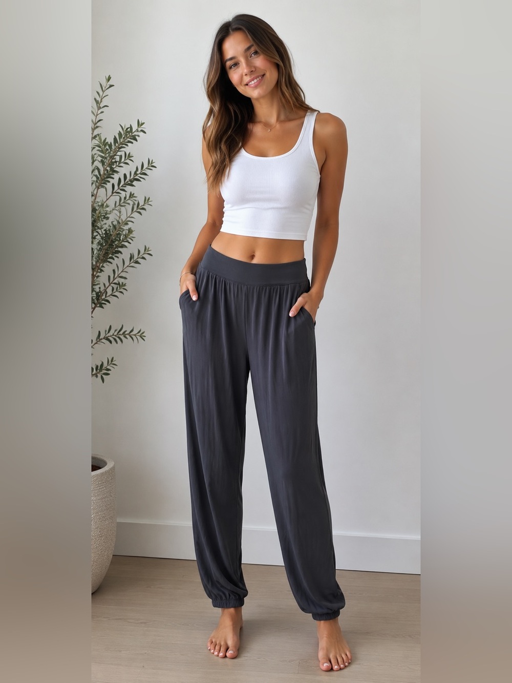 American Eagle Outfitters Wide-Leg Drawstring Pants in Charcoal